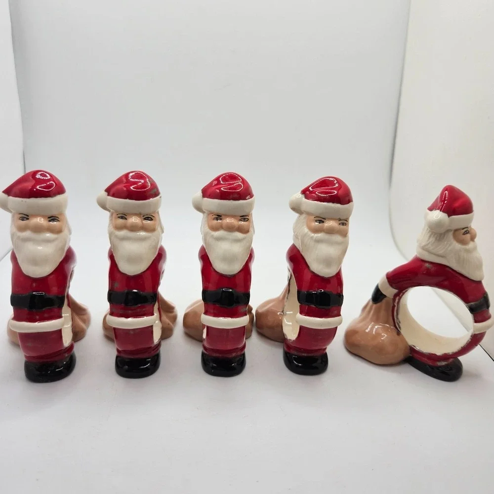 Vintage Santa Claus Ceramic Napkin Rings Set of 5 Christmas Holiday‎ Table Decor